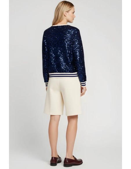 JERSEY  LENTEJUELAS CON ELÁSTICOS,CUELLO DE PICO.