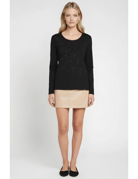 CAMISETA CON STRASS MULTICOLOR MANGA LARGA