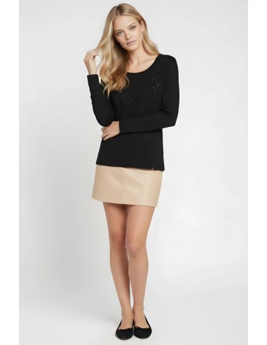 CAMISETA CON STRASS MULTICOLOR MANGA LARGA