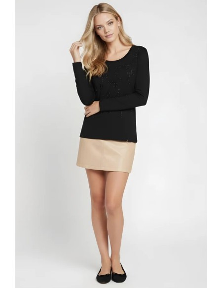 CAMISETA CON STRASS MULTICOLOR MANGA LARGA