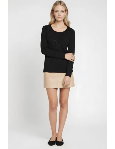 CAMISETA CON STRASS MULTICOLOR MANGA LARGA