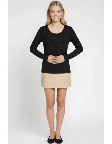 CAMISETA CON STRASS MULTICOLOR MANGA LARGA