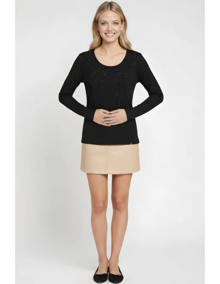 CAMISETA CON STRASS MULTICOLOR MANGA LARGA