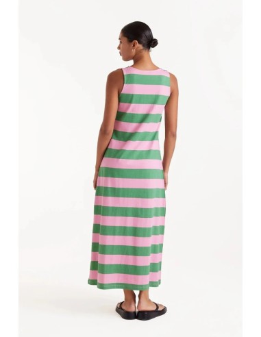 VESTIDO LARGO RAYAS VERDES.