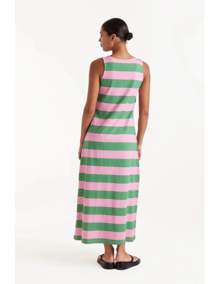 VESTIDO LARGO RAYAS VERDES.