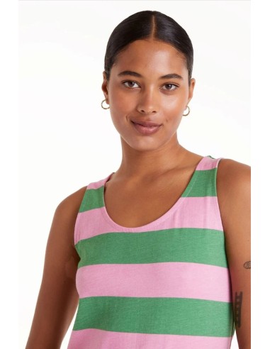 VESTIDO LARGO RAYAS VERDES.