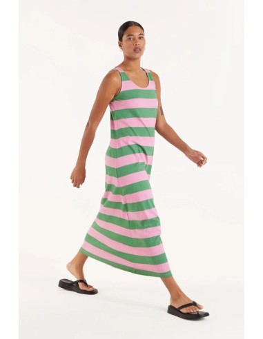 VESTIDO LARGO RAYAS VERDES.