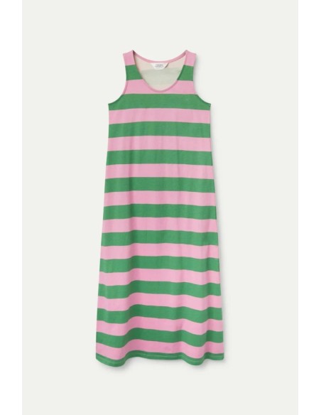 VESTIDO LARGO RAYAS VERDES.