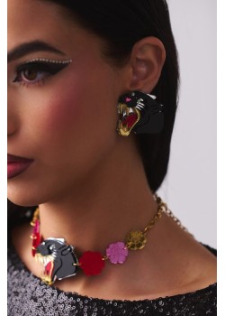 E0774 PENDIENTES CARA DE PANTERA DE TERCIOPELO NEGRO.