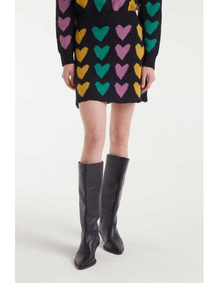 FALDA CORTA DE PUNTO JACQUARD CON ESTAMPADO CUPIDO LINES.