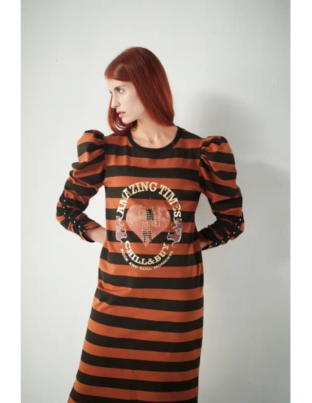 VESTIDO LARGO RAYAS AMAZING TIMES BROWN.