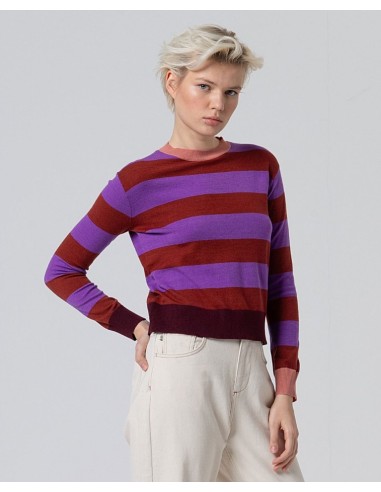 JERSEY CUELLO REDONDO A RAYAS MORADO.