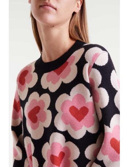 VESTIDO CORTO DE PUNTO JACQUARD CON ESTAMPADO SWEETHEART.