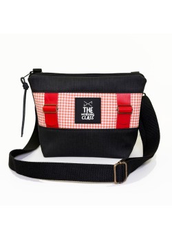 BANDOLERA MINI BASKET NEGRO-PATA DE GALLO NARANJA.