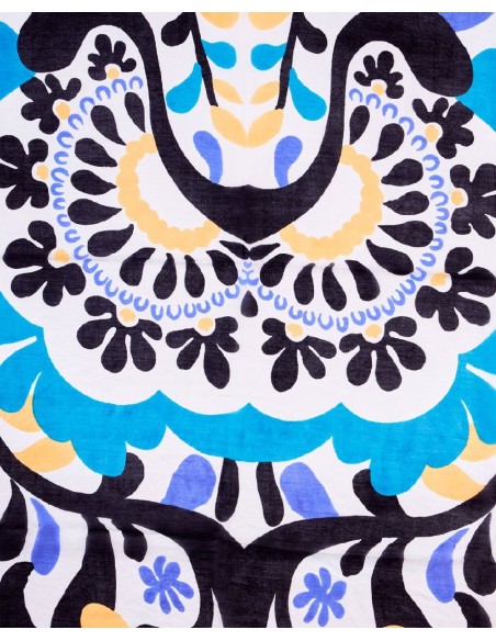 PAÑUELO CUADRADO ESTAMPADO FLOR NARANJA.