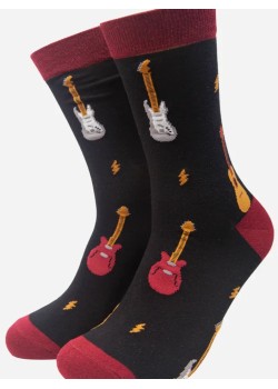 CALCETINES NEGROS CON ESTAMPADO DE GUITARRA MIXTA DE BAMBÚ PARA HOMBRE.