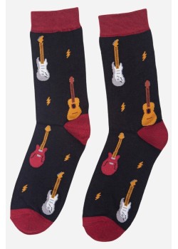 CALCETINES NEGROS CON ESTAMPADO DE GUITARRA MIXTA DE BAMBÚ PARA HOMBRE. 2