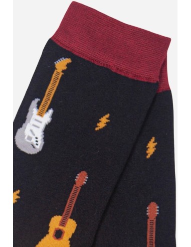 CALCETINES NEGROS CON ESTAMPADO DE GUITARRA MIXTA DE BAMBÚ PARA HOMBRE.