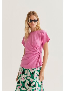 CAMISETA 100% ALGODÓN ROSA CON NUDO LATERAL