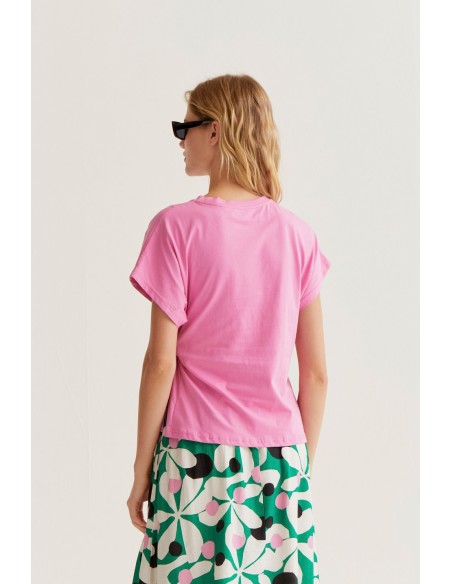 CAMISETA 100% ALGODÓN ROSA CON NUDO LATERAL