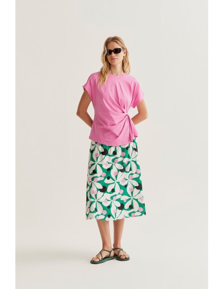 CAMISETA 100% ALGODÓN ROSA CON NUDO LATERAL