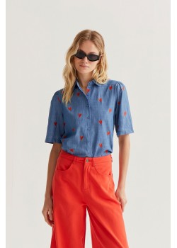 CAMISA 100% ALGODÓN CHAMBRAY CON BORDADO DE CORAZONES