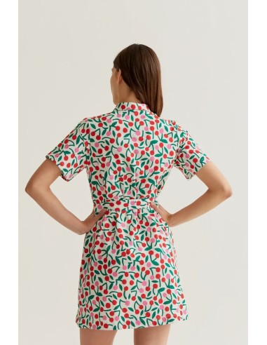 VESTIDO CORTO CON ESTAMPADO GUINDA