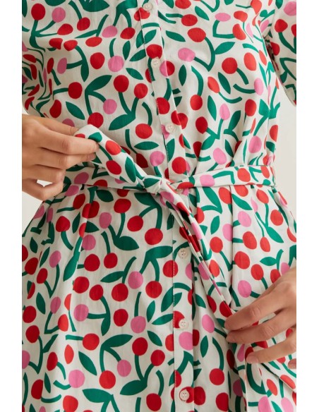 VESTIDO CORTO CON ESTAMPADO GUINDA