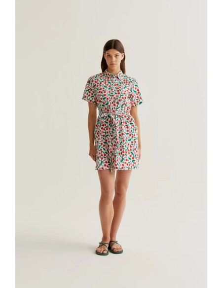 VESTIDO CORTO CON ESTAMPADO GUINDA