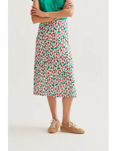 FALDA MIDI CON ESTAMPADO GUINDA