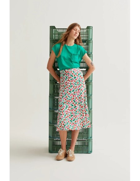 FALDA MIDI CON ESTAMPADO GUINDA