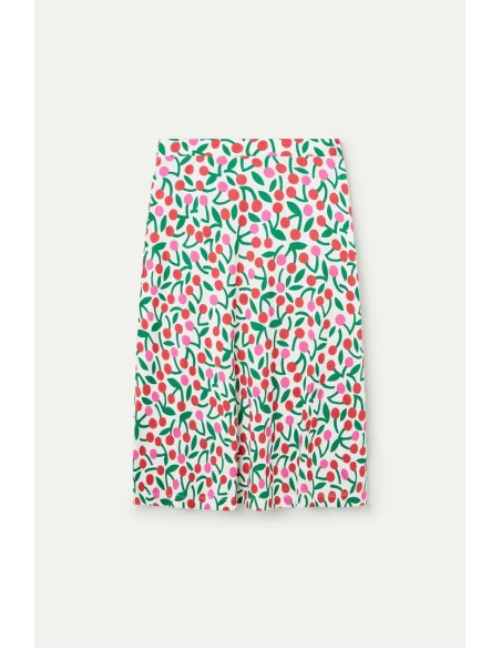 FALDA MIDI CON ESTAMPADO GUINDA