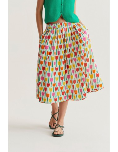 FALDA MIDI CON ESTAMPADO TULIPA