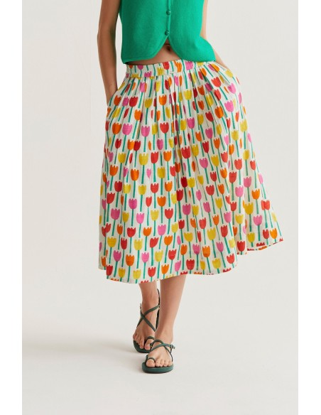 FALDA MIDI CON ESTAMPADO TULIPA