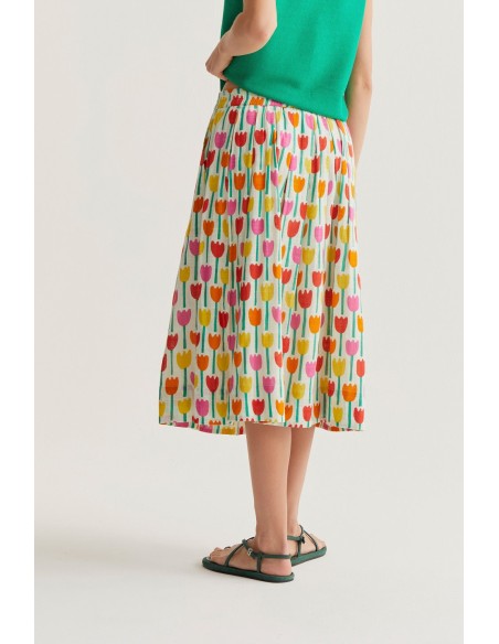FALDA MIDI CON ESTAMPADO TULIPA