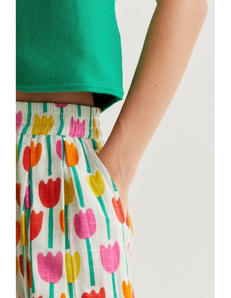 FALDA MIDI CON ESTAMPADO TULIPA