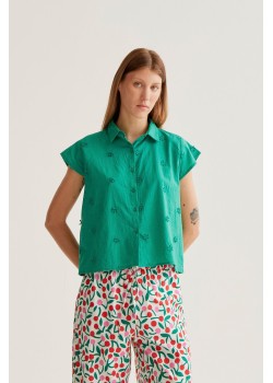 CAMISA 100% ALGODÓN VERDE CON BORDADO FLORAL