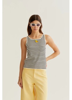 TOP DE RAYAS BLANCO Y NEGRO CON BORDADO DE BANANA