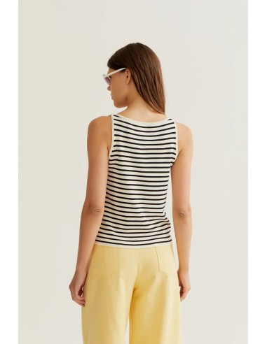 TOP DE RAYAS BLANCO Y NEGRO CON BORDADO DE BANANA