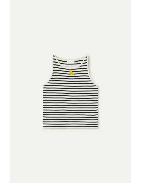 TOP DE RAYAS BLANCO Y NEGRO CON BORDADO DE BANANA
