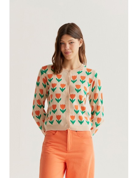 CÁRDIGAN PUNTO CON ESTAMPADO ORANGE TULIP