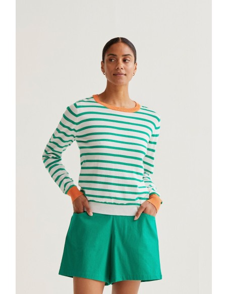 JERSEY DE PUNTO CON ESTAMPADO DE RAYAS BLANCO Y VERDE