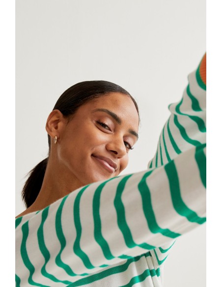 JERSEY DE PUNTO CON ESTAMPADO DE RAYAS BLANCO Y VERDE