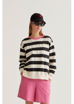 SUDADERA CON ESTAMPADO RAYAS BLANCO Y NEGRO