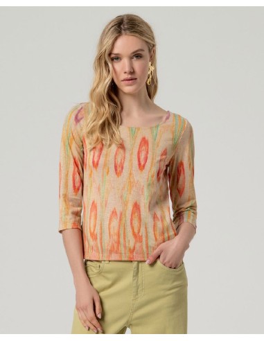 CAMISETA ESCOTE BARCO ESTAMPADA CON MANGA 3/4.