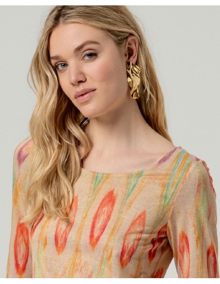 CAMISETA ESCOTE BARCO ESTAMPADA CON MANGA 3/4.