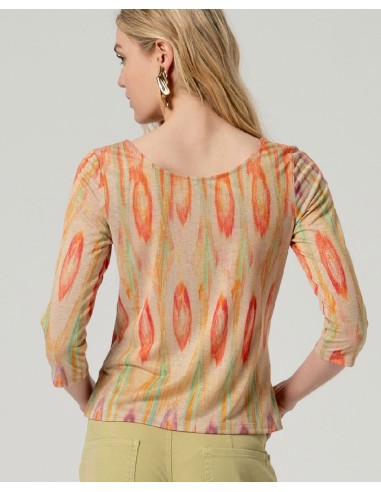 CAMISETA ESCOTE BARCO ESTAMPADA CON MANGA 3/4.