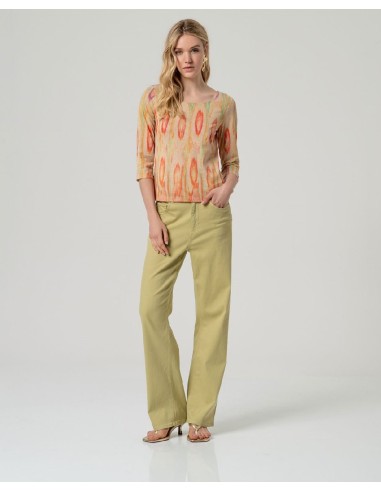 CAMISETA ESCOTE BARCO ESTAMPADA CON MANGA 3/4.