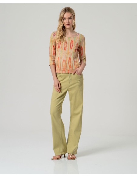 CAMISETA ESCOTE BARCO ESTAMPADA CON MANGA 3/4.