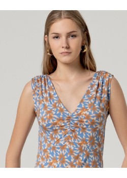 Vestido sin mangas con hombros fruncidos Azul Empolvado 2